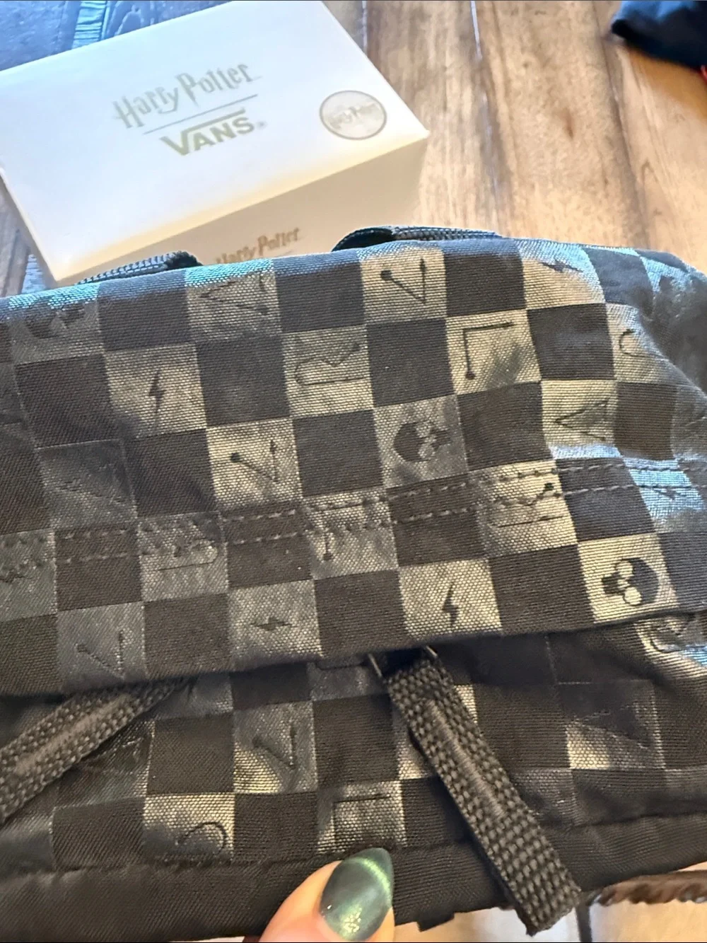 Vans X Harry Potter Dark Arts Black Backpack with White Skull & Snake Graphic